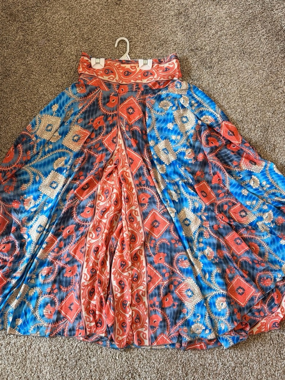 Boho Circle Skirt in Orange & Blue Printed Fabric